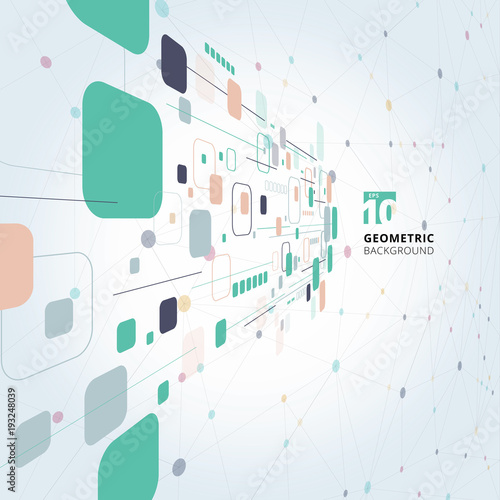 Abstract colorful technology geometric squares lines connection perspective background.