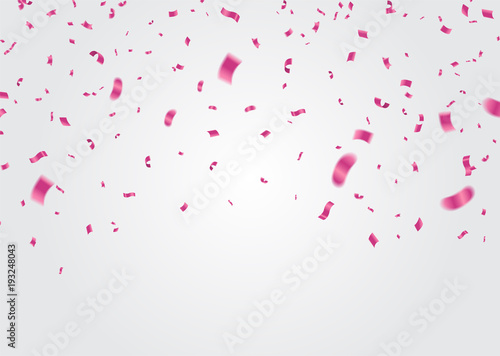 Celebration background template with confetti and ribbons pink