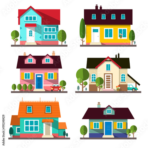 Vector Buildings Set. Flat Design Houses Isolated on White Background.