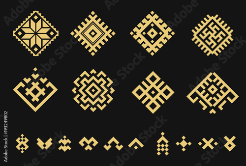Set of vector traditional ukrainian elements isolated on black background. Design template for cover, poster, banner.