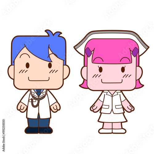 Cute cartoon character of doctor and nurse.