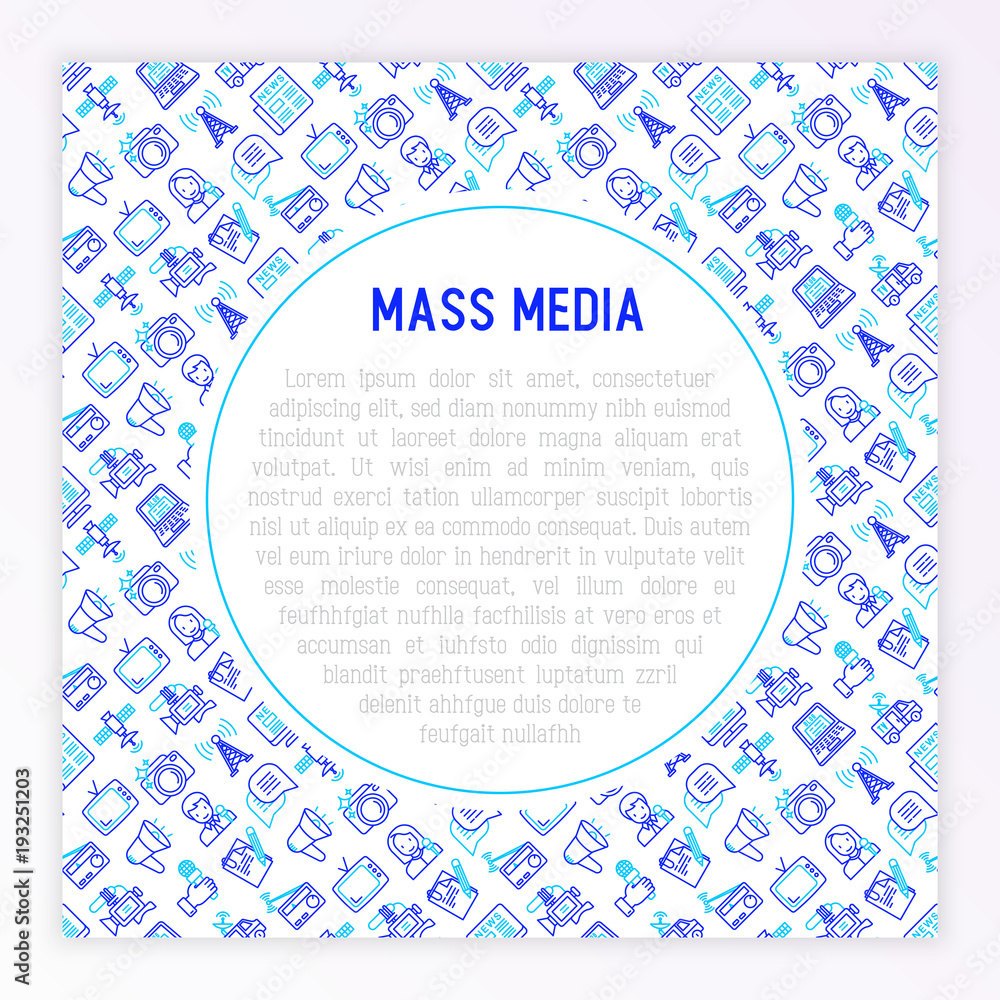 Mass media concept with thin line icons: journalist, newspaper, article, blog, report, radio, internet, interview, video, photo. Modern vector illustration for banner, print media, web page. Mass media concept with thin line icons: journalist, newspaper, article, blog, report, radio, internet, interview, video, photo. Modern vector illustration for banner, print media, web page.