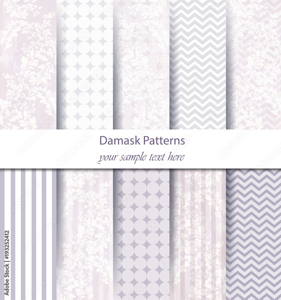 Classic ornament pattern trendy texture set collection Vector. Royal fabric decor illustration. Abstract modern combinations