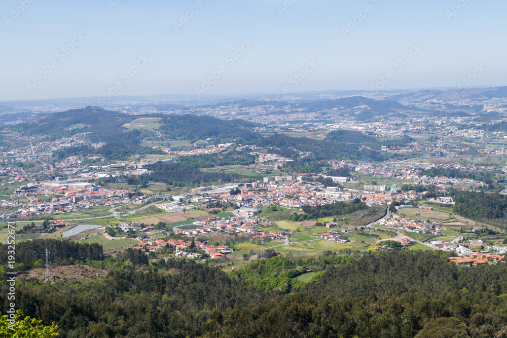 View out across the city of Guimaraes from Mount Penha in northern Portugal