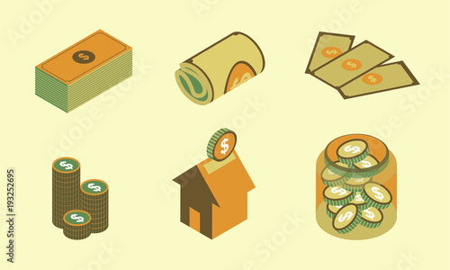Isometric Flat design  icon finance sets 1