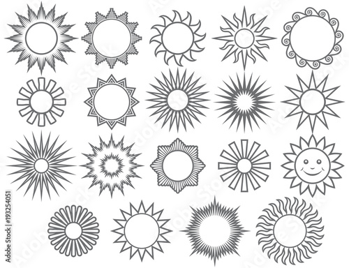 thin line collection of vector suns