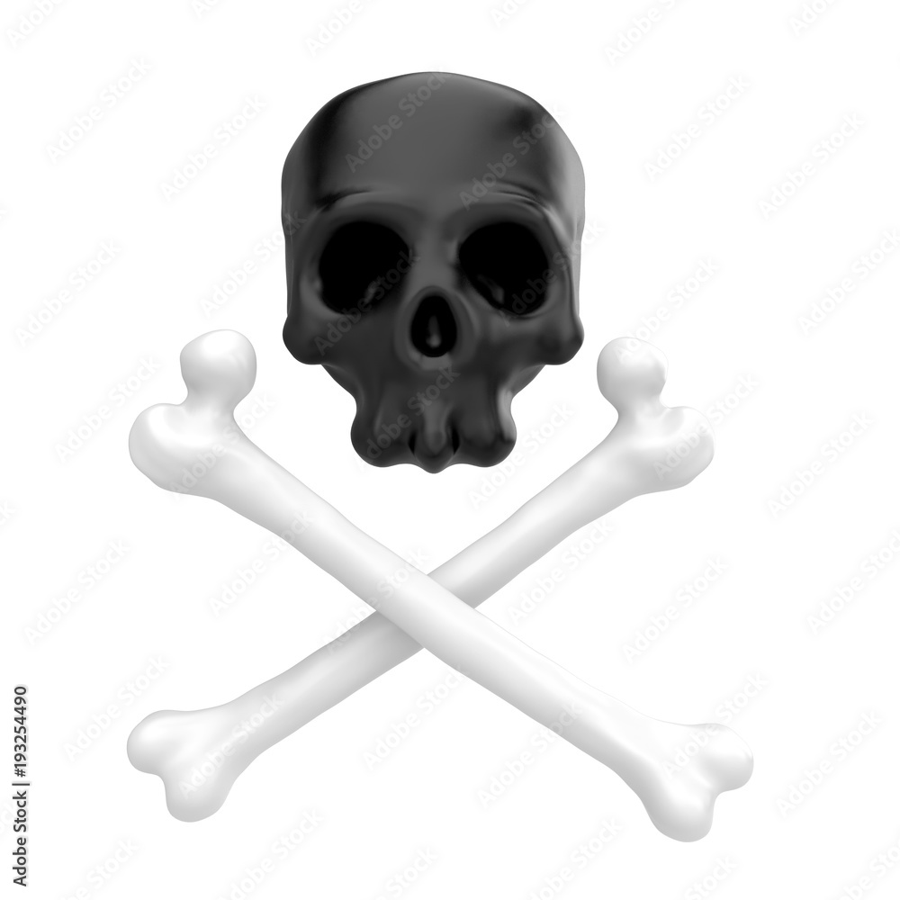 Cartoon funny skull with crossbones. Stylish cute colorful children illustration isolated on simple background. Template for design project. Realistic 3d render. Cartoon funny skull with crossbones. Stylish cute colorful children illustration isolated on simple background. Template for design project. Realistic 3d render.