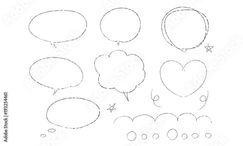手書き　線画　吹き出し　星　ハート　素材