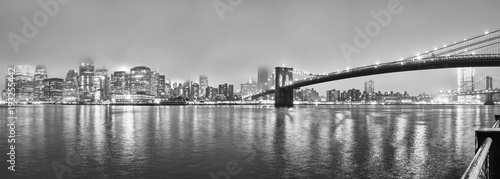 Manhattan at a foggy night  New York City  USA.