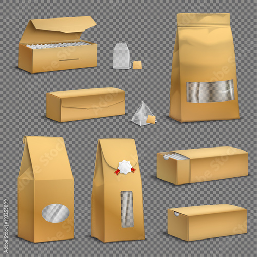 Tea Packaging Set Realistic Transparent 