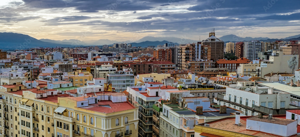 Panoramic view over the Malaga city, Costa del sol, Spain.