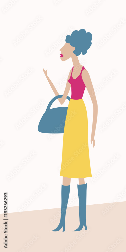 Fashion woman holding bag. Flat vector illustration. Fashion woman holding bag. Flat vector illustration.