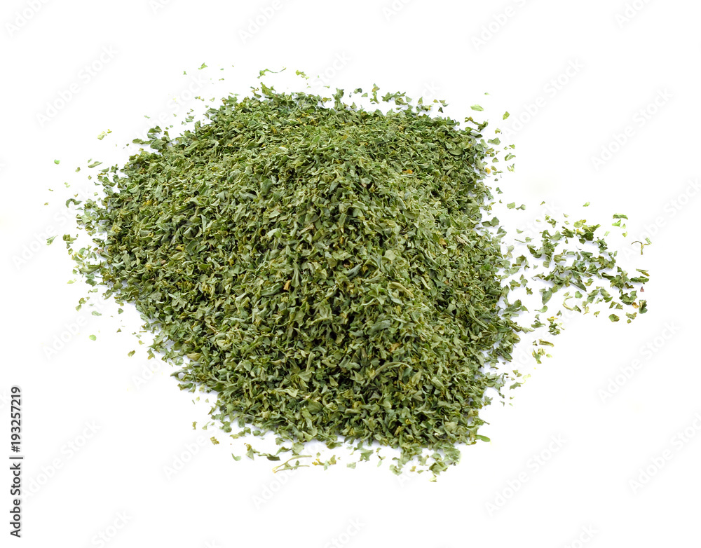 Dried parsley leaf isolated on white background Dried parsley leaf isolated on white background