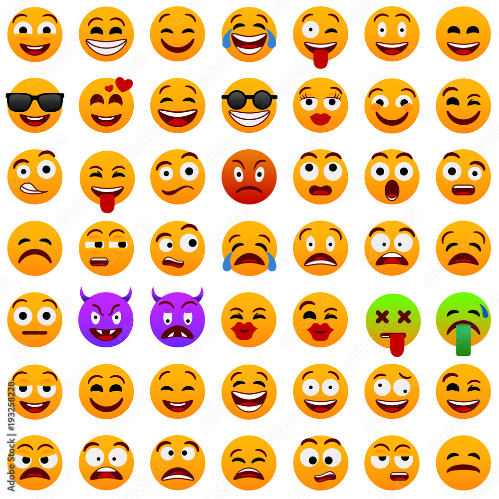 Yellow face emotions. Facial expression. Vector illustration. Funny cartoon character.Emoji,emoticons set. Mood. Web icon. Yellow face emotions. Facial expression. Vector illustration. Funny cartoon character.Emoji,emoticons set. Mood. Web icon.