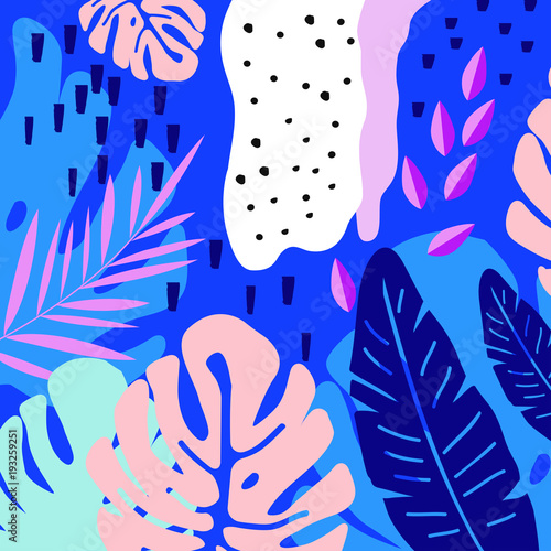 Tropical jungle leaves background. Tropical poster design. Tropical leaves art print. Wallpaper, fabric, textile, wrapping paper vector illustration design