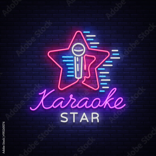 Karaoke Star Vector. Neon sign, luminous logo, symbol, light banner. Advertising bright night karaoke bar, party, disco bar, night club. Live music. Design template
