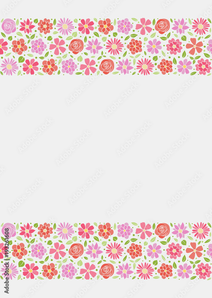 Design of a card with hand drawn flowers for Mother's Day, Women's Day and birthday party. Vector.