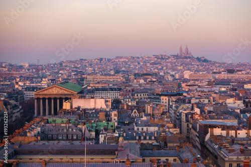 Aerial view of the Madeleine Church and the Basilica of the in Paris, France