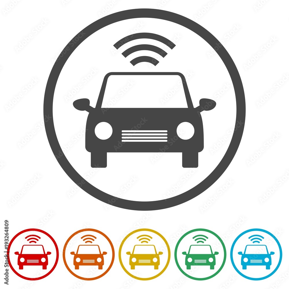 The Connected Car. Smart car icon with wireless connectivity symbol, 6 Colors Included The Connected Car. Smart car icon with wireless connectivity symbol, 6 Colors Included