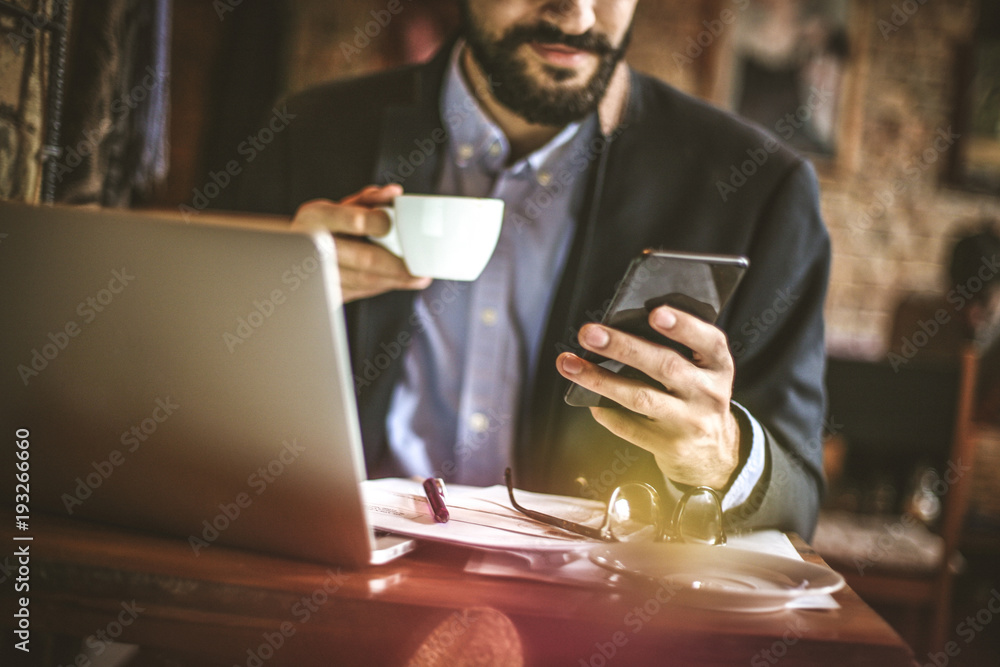 Coffee and smart phone. Coffee and smart phone.