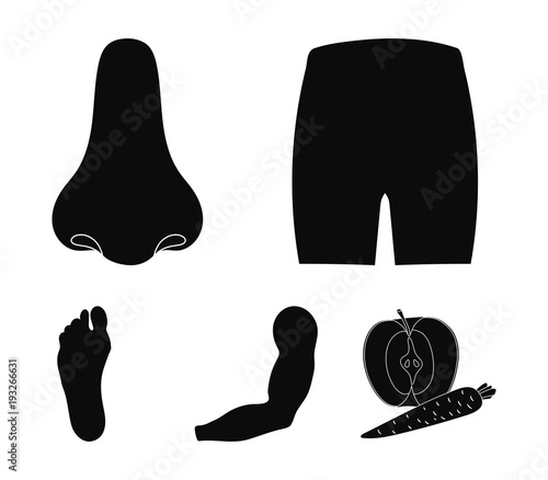 Buttocks, nose, arm, foot. Part of the body set collection icons in black style vector symbol stock illustration web.