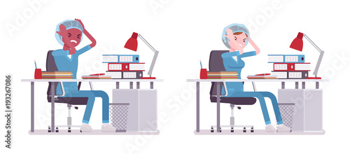 Male, female nurse in negative emotions at the desk