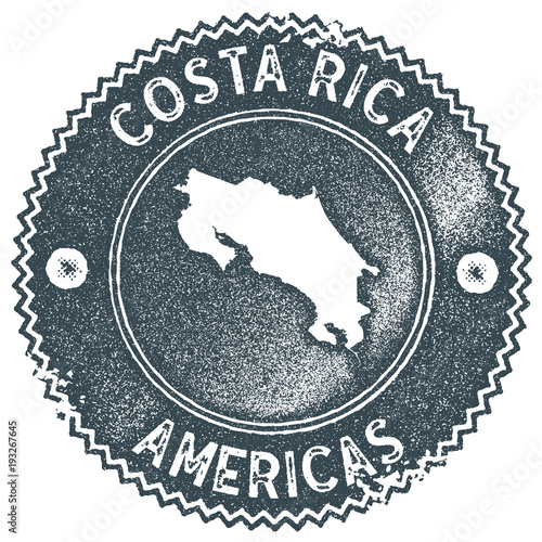 Costa Rica map vintage stamp. Retro style handmade label, badge or element for travel souvenirs. Dark blue rubber stamp with country map silhouette. Vector illustration.