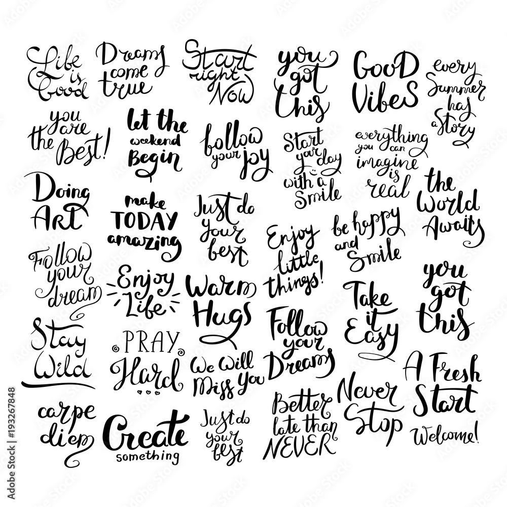 Fototapeta Set of hand drawn vector lettering phrases. Modern motivating calligraphy decor for wall, poster, prints, cards, t-shirts and other