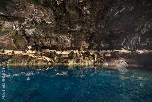 Famous landmark Los Jameos del Agua Cave and lagoon in Lanzarote, Canary islands, Spain.