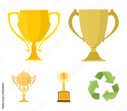 Gold Cup cartoon icons in set collection for design. Winners Cup vector symbol stock web illustration.