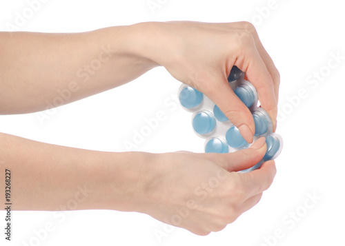 Medicine lozenges for the throat in blister in hand