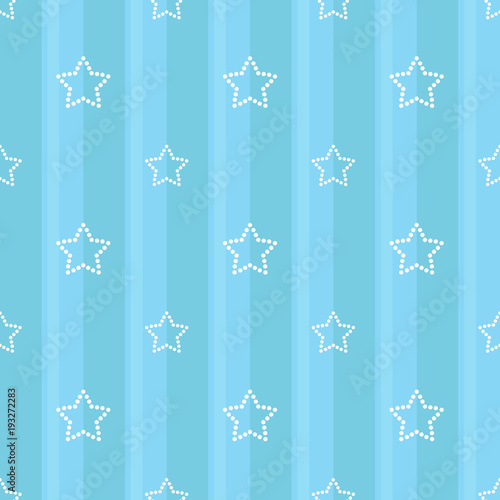 Striped seamless blue pattern with dotted stars. Children's bedroom, baby nursery wallpaper, scrapbook cover or a gift wrap. Vector Illustration.