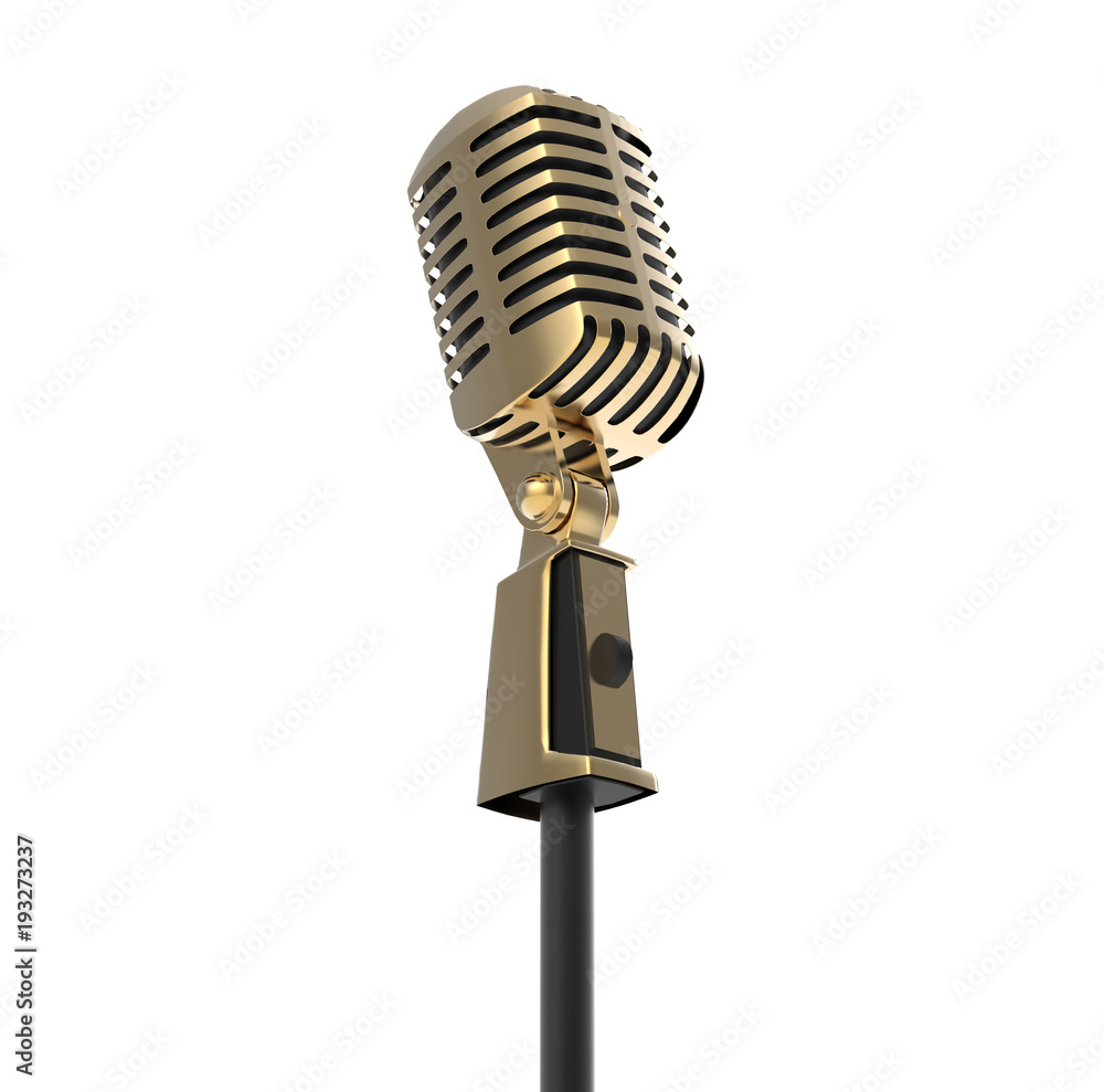 Fototapeta premium Retro Vintage Gold Microphone Isolated On White