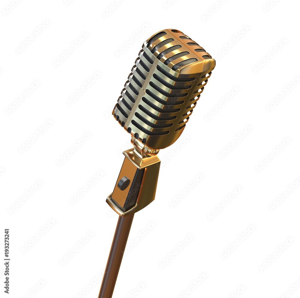 Fototapeta premium Vintage Gold Retro Microphone Isolated On White