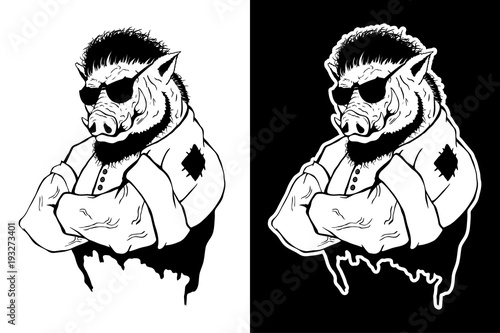 Isolated vector illustration a strong wild boar - man.