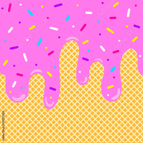ice cream melted background with waffle or cone..