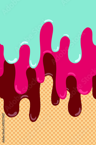 ice cream melted background with waffle or cone..
