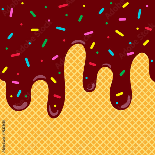 ice cream melted background with waffle or cone..
