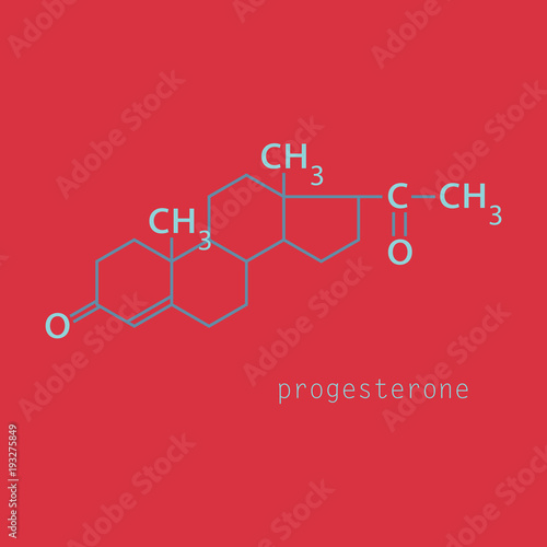 Progesterone molecule structure, biochemistry and gynecology field, vector illustration.