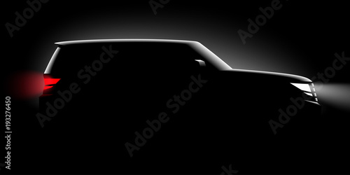 Realistic Off-road car full-size SUV lit in the dark