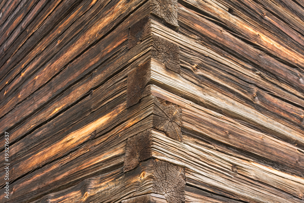 Fototapeta premium A corner of the wall of the old log house.