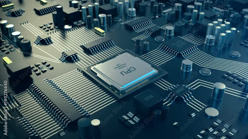 3D loopable animation Circut board. Technology background. Central ...