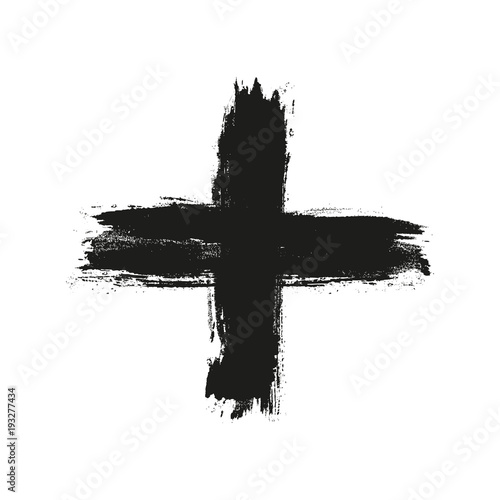 Hand drawn cross. Grunge cross. Cross made with brush stroke on isolated background