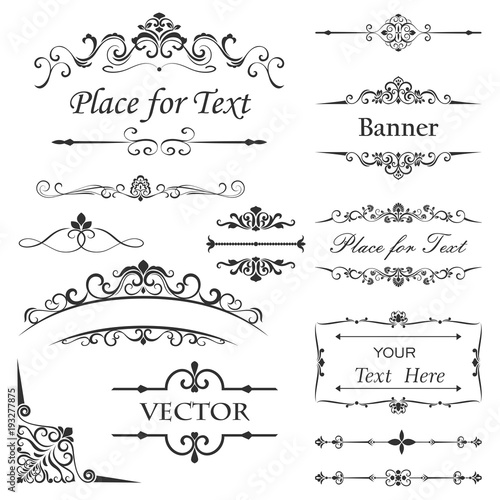 Vintage floral dividers vector set.