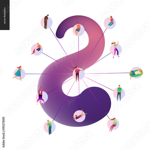 Blockchain concept vector illustration - scheme showing the cryptocurrency transaction processing and user connection
