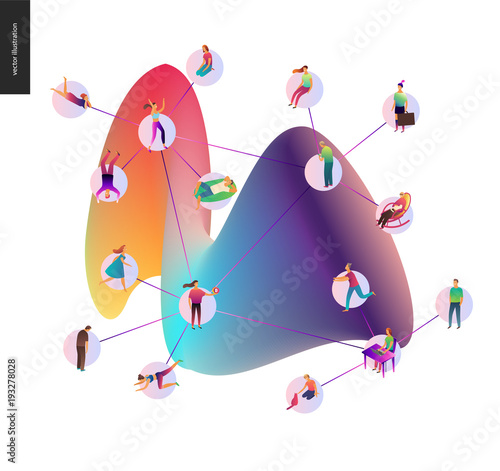 Blockchain concept vector illustration - scheme showing the cryptocurrency transaction processing and user connection