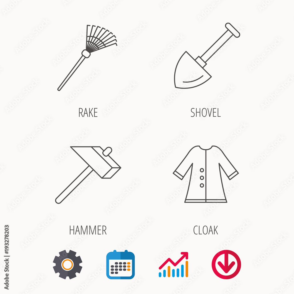 Shovel, hammer and cloak icons. Shovel, hammer and cloak icons.