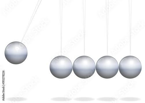 Newtons cradle. Physical toy with metal balls as pendulum - isolated vector illustration on white background.