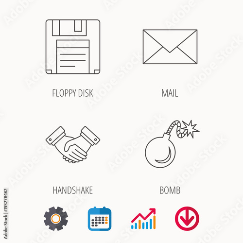 Mail, bomb and handshake icons.