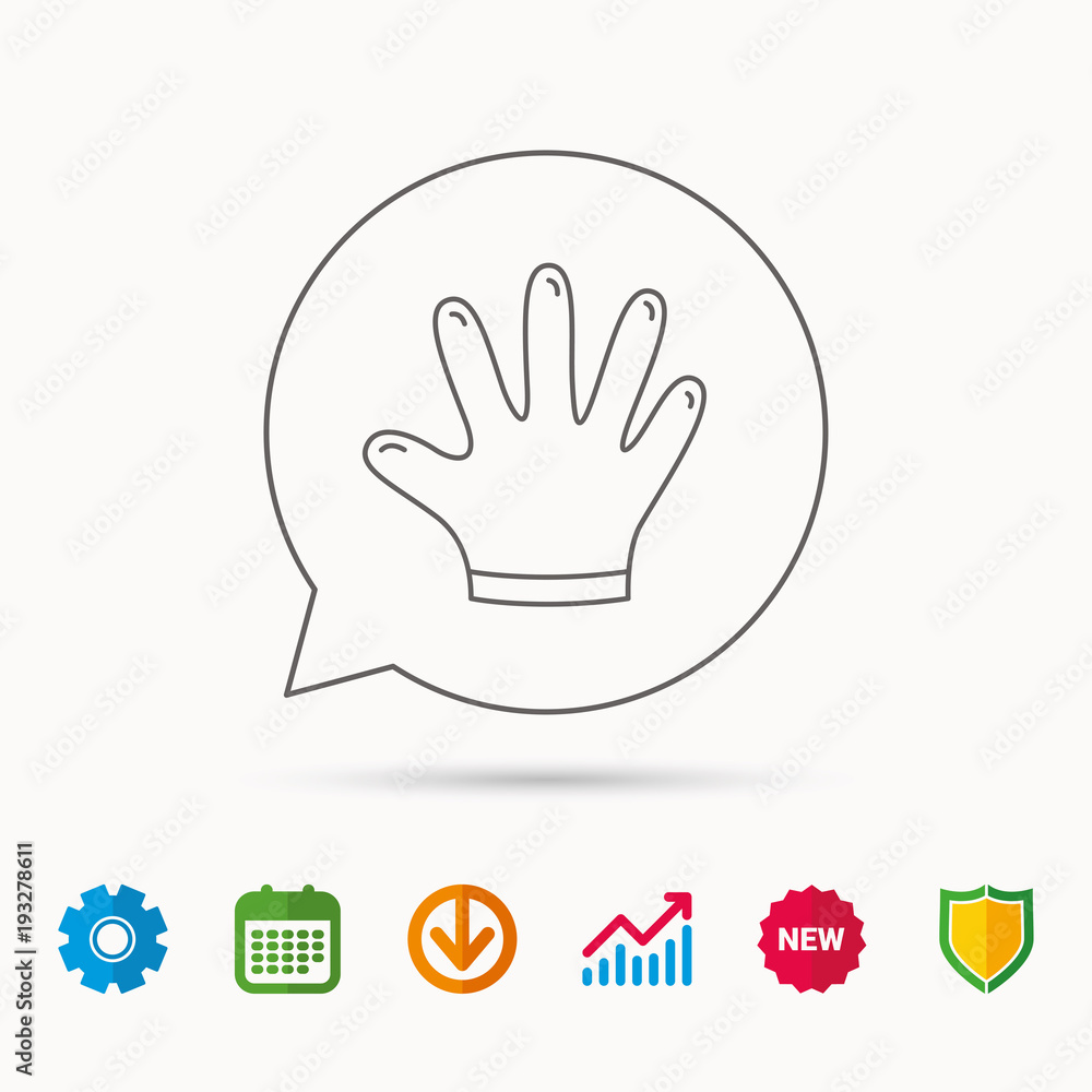 Rubber gloves icon. Latex hand protection sign. Rubber gloves icon. Latex hand protection sign.